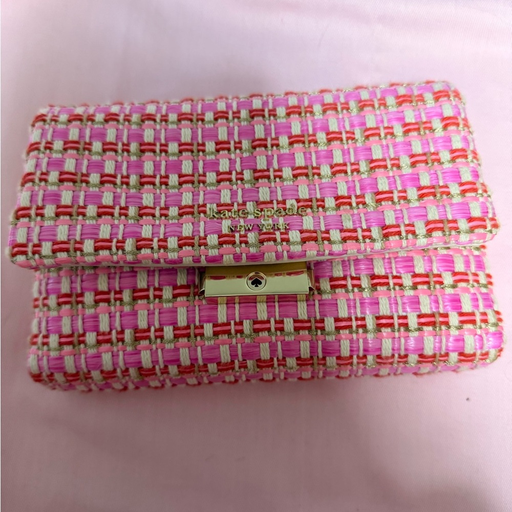 Kate Spade Pink and White Woven Clutch